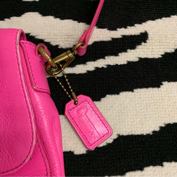 Fossil Crossbody Bag Neon Pink Leather Turn Lock - Picture 8 of 14